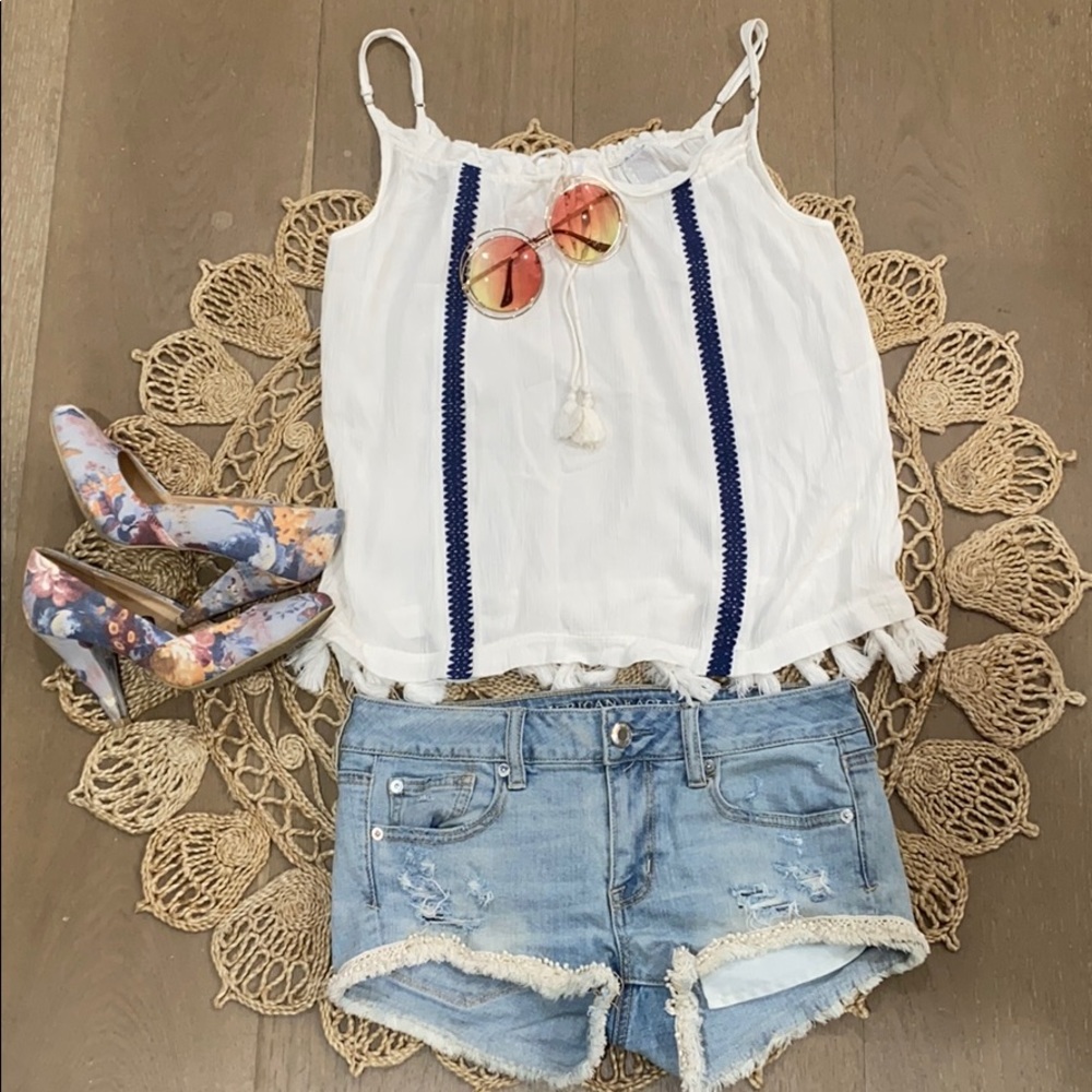 Flowy Ella Moss tank with fringe